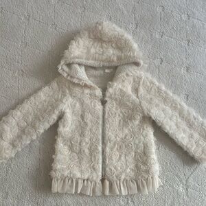 Toddler Girls 2T - 3T Dressy Jacket Coat Ivory Metallic With Rosettes